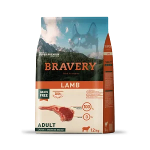 Saco de comida de la marca Bravery de doce quilos sabor cordero