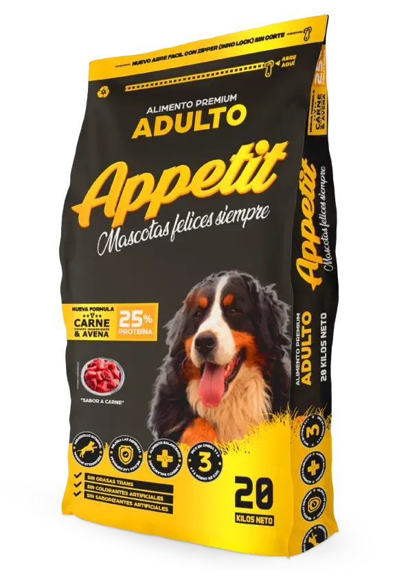 Imagen del saco de comida de appetite de perro adulto